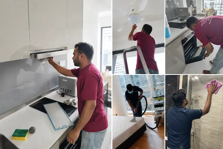 End of tenancy cleaning service collage showing move-out cleaning work in Singapore