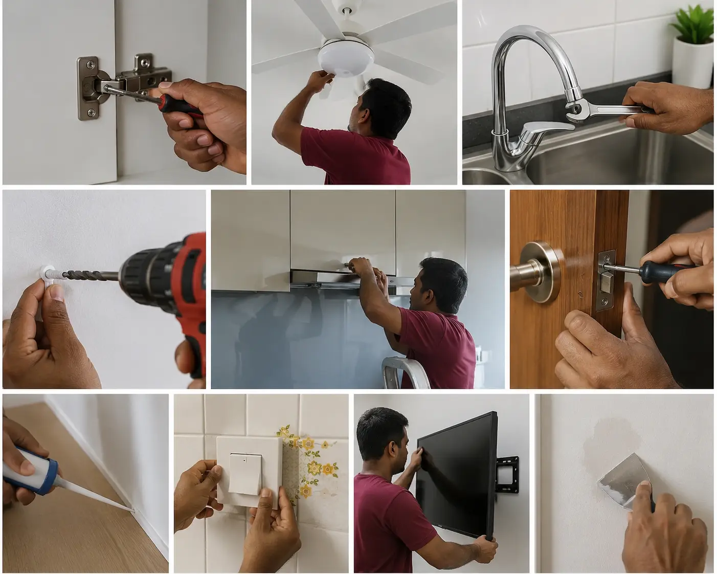 Licensed handyman completing repairs before a move-out handover in Singapore