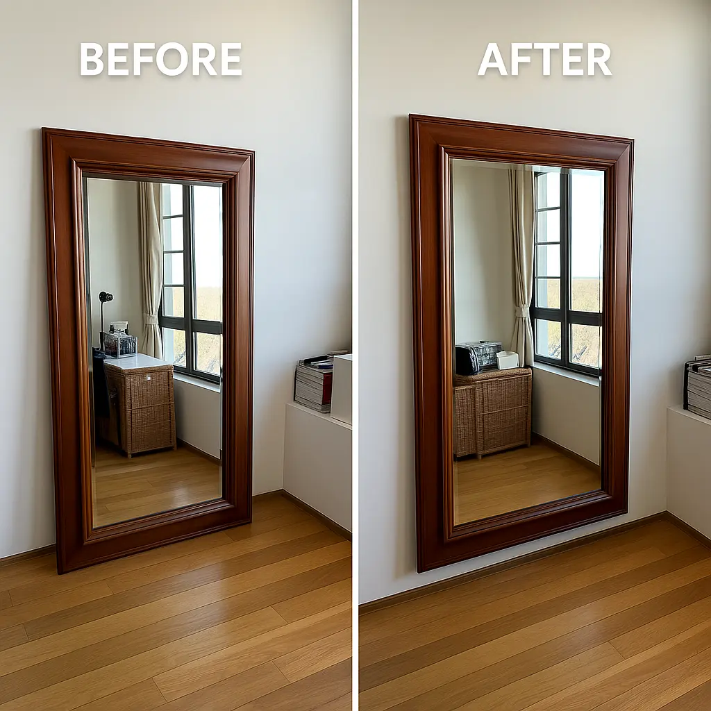 Mirror wall mount installation completed by EasyMoveOut handyman in Singapore